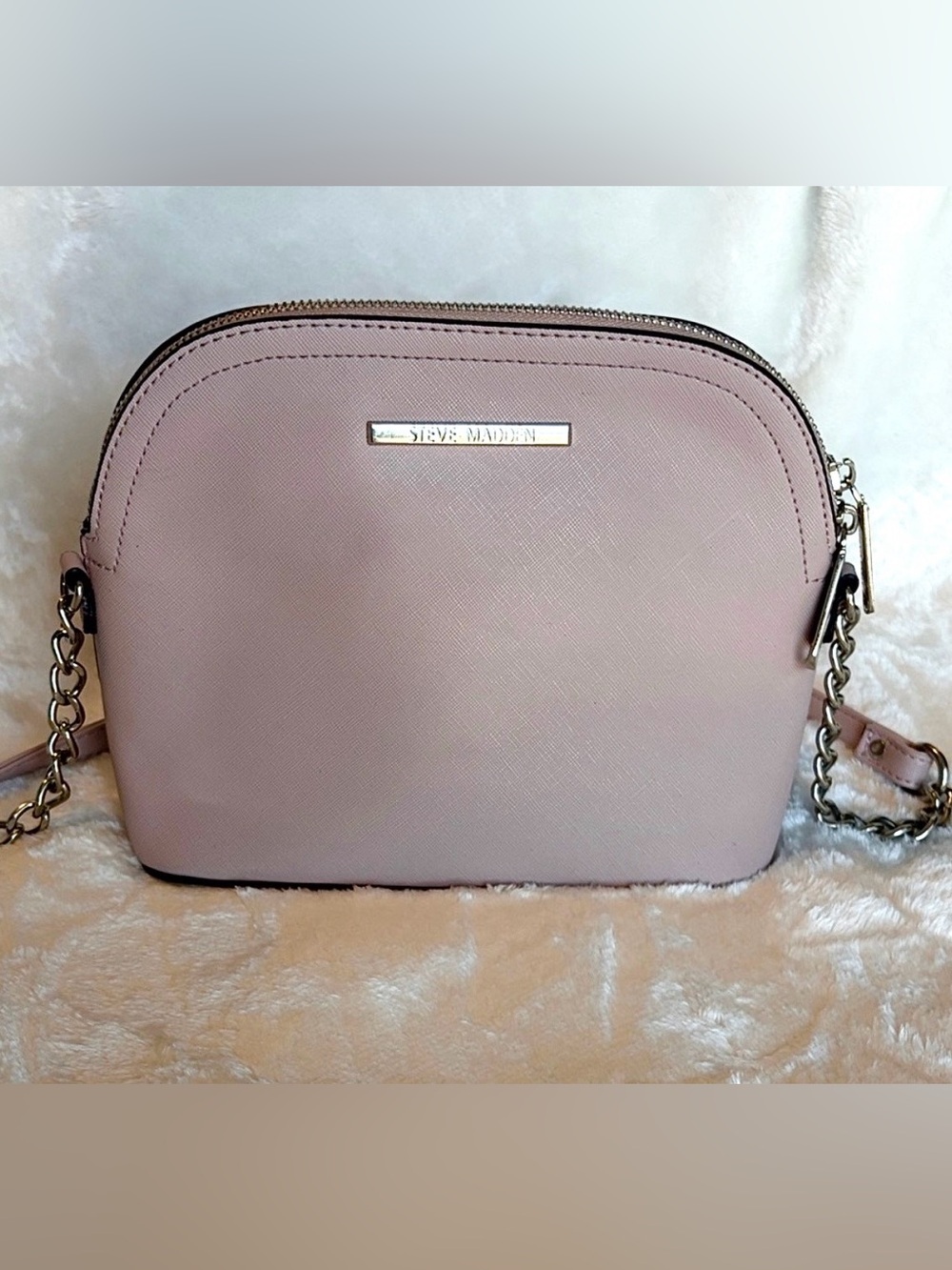 Steve Madden Dome Crossbody Purse Blush Pink Saffiano Chain Shoulder Bag